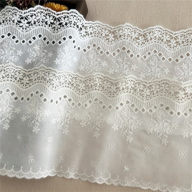 BOTAOQI Spitzen-Baumwollstoff mit besticktem 18 cm Spitzenrand in Beige oder Weiß für DIY-Kleidersäume und Nähzubehör - Bild 1