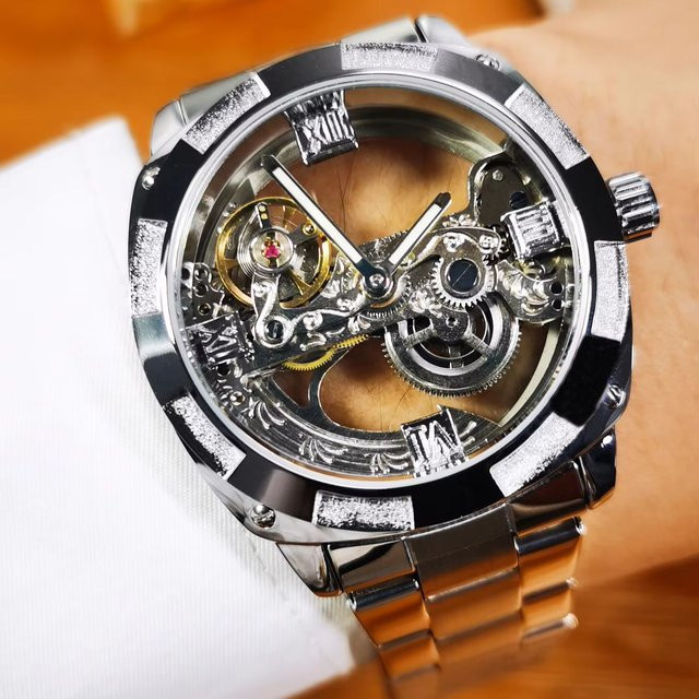WINNER Armbanduhr Automatik, Edelstahl, Herren, Silber, Gold - Bild 1