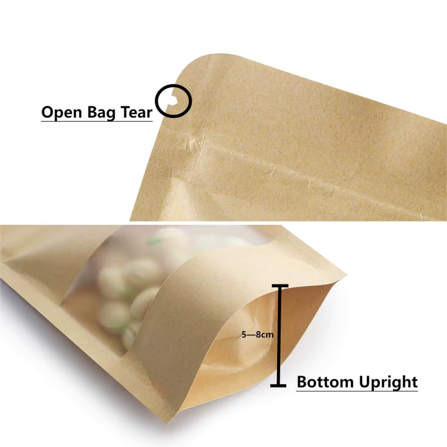 Großverpackung Kraftpapier Mylar-Beutel mit Sichtfenster und Reißverschluss für Kaffee und Süßigkeiten, Braun und Weiß - Bild 2