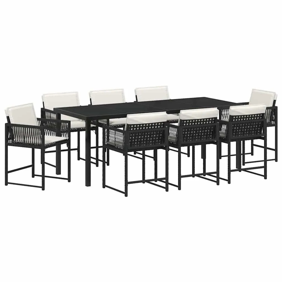 vidaXL Garten Essgruppe 9-teilig aus Poly-Rattan, Stahl und Glas in Schwarz - Bild 2