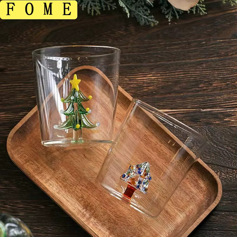 FOME Kreative Glas Tasse mit Weihnachtsbaum Design, Hitzebeständiger Becher für Kaffee, Milch oder Tee, Transparent/Grün - Bild 2