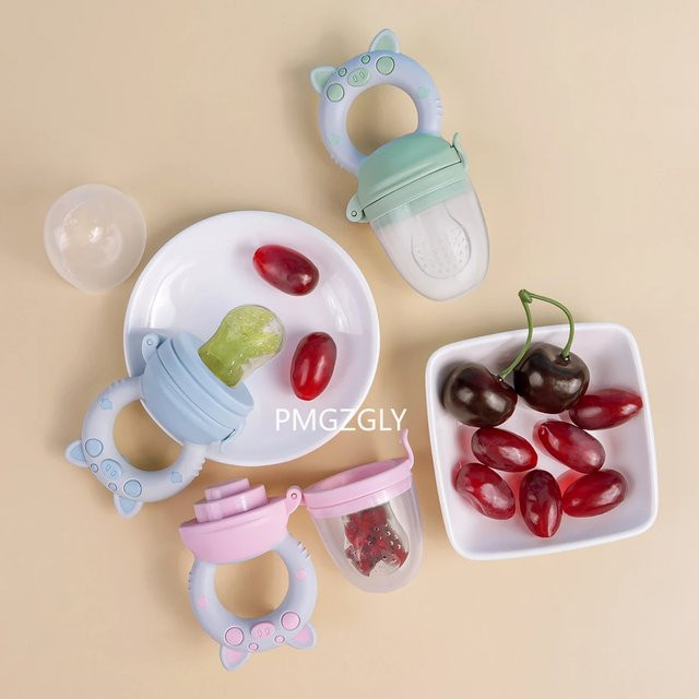 XUNYI 4er Set Silikon Obst- und Gemüse-Futterspender für Säuglinge und Kleinkinder, Pink, lebensmittelechter Zahnungs- und Fütterungsschnuller - Bild 1