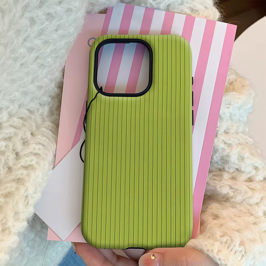 Hellgrüne Handyhülle mit vertikalen Streifen für Apple iPhone 11 bis iPhone 17 Pro Max Plus mit doppelschichtiger Rückseite - Bild 2