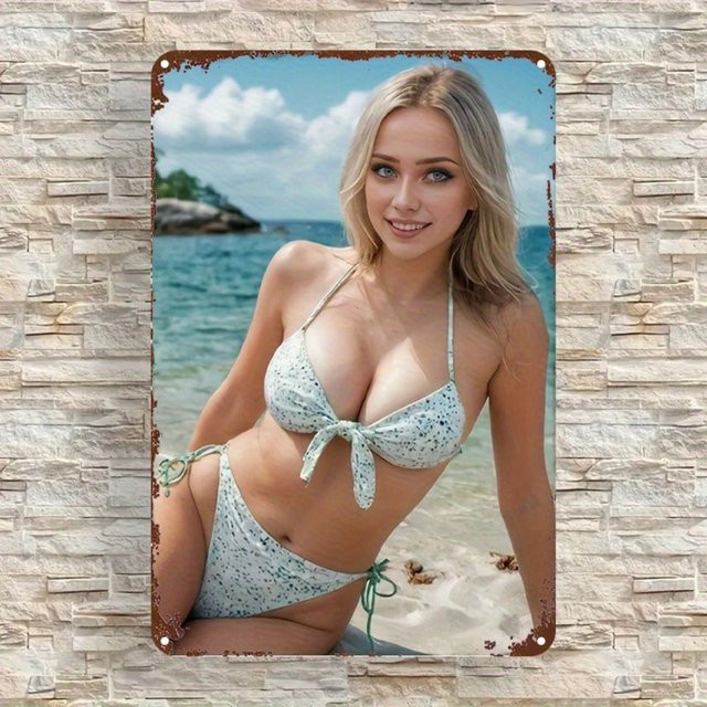 CIFBUY Strandschild aus Metall als Wanddekoration mit Bikini-Modellkunst, wasserdicht und rostfrei, B/H: 20,3 x 30,5 cm - Bild 1
