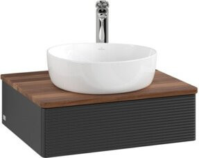 V&B Waschtischunterschrank Antao mit Frontstruktur und Beleuchtung, Farbe: Weiss, B/T/H: 60 x 50 x 19 cm - Bild 1