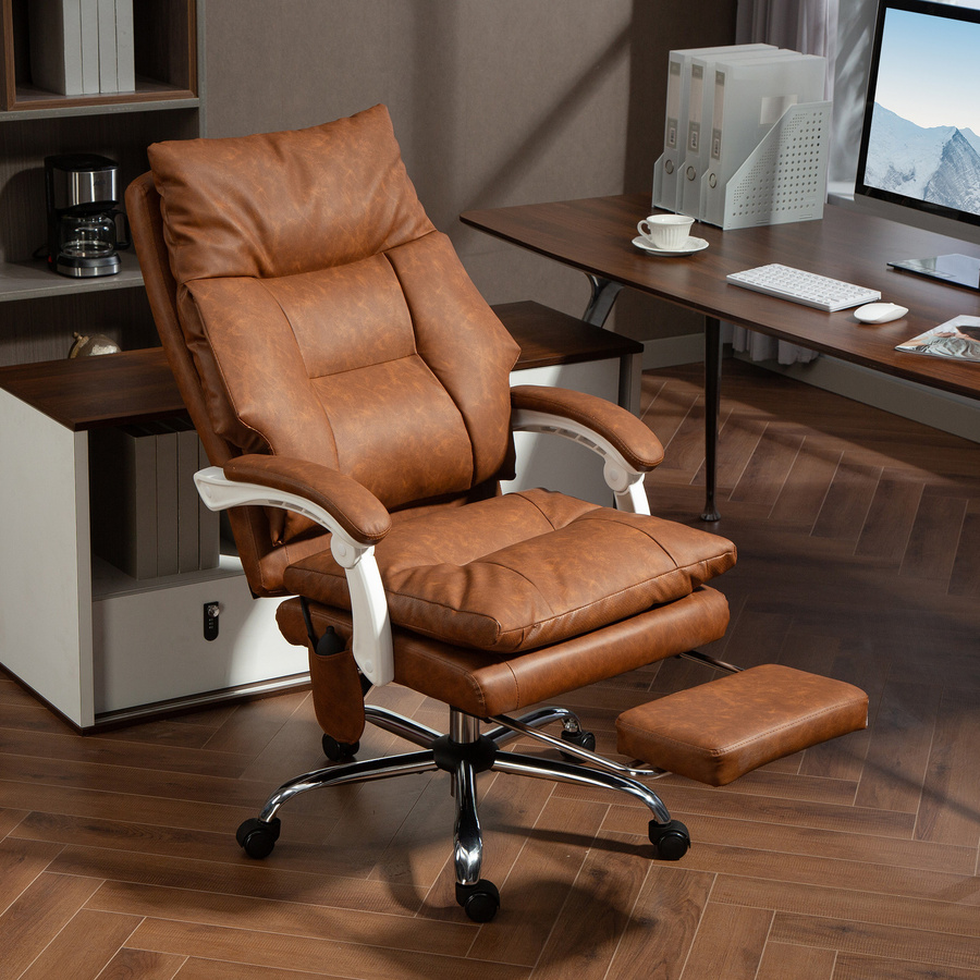 HOMCOM Ergonomischer Bürostuhl als Executive Chair aus PU-Leder in Braun mit aufblasbarer Lendenstütze, Fußstütze und 360 Grad Drehbarkeit - Bild 2