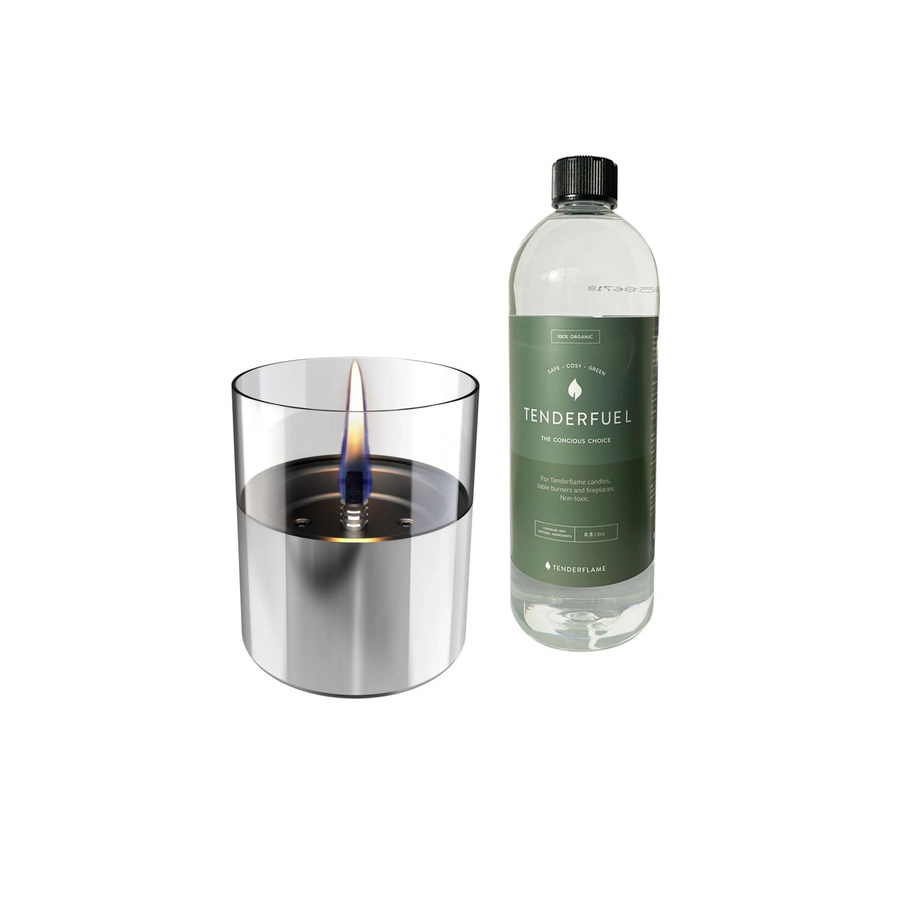 Tenderflame Tischfeuer Set Lilly Silber aus Glas und Edelstahl inklusive 500 ml Fuel - Bild 2