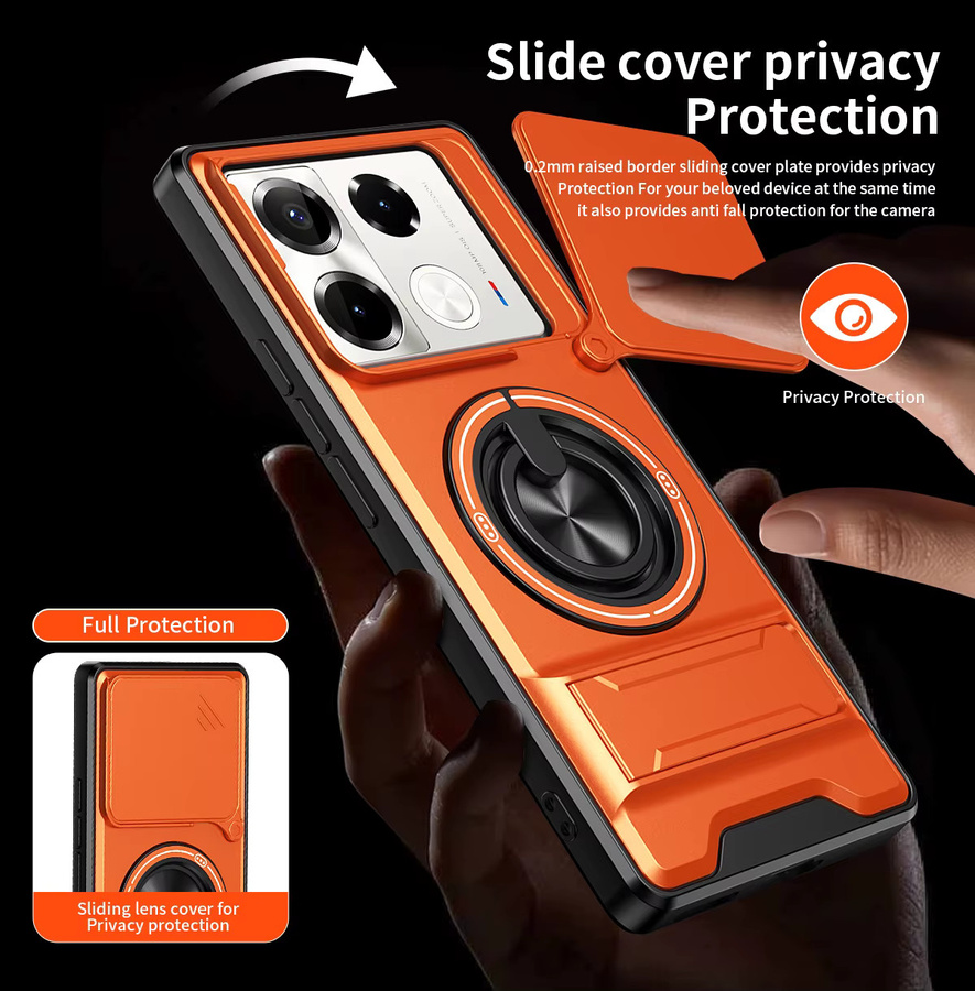 Stoßfeste Panzer-Handyhülle für Infinix Note Edge 60 50 40 30 Pro 40S 50S 50X mit Kameraschutz, Ständer und magnetischer Abdeckung in Silber und Orange - Bild 5