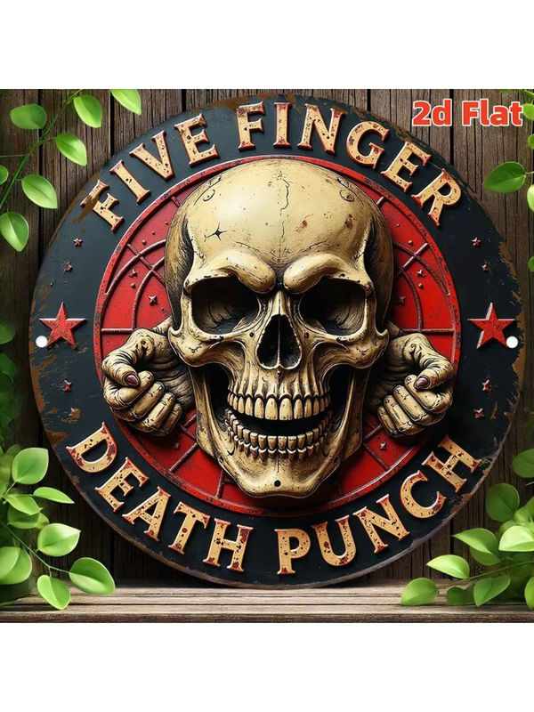 Five Finger Death Punch Rundes Metallschild im Vintage-Stil mit Totenkopf-Motiv, Mehrfarbig, Durchmesser: 20 cm - Bild 6
