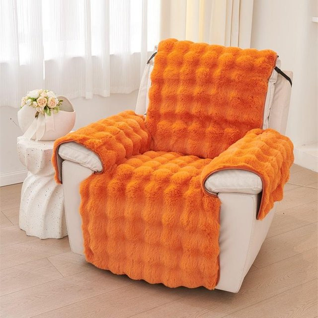 Weicher 1-Sitzer Kaninchen Plüsch Sesselbezug in Orange, Rutschfester Sofabezug aus Fleece für deinen Relaxsessel - Bild 1