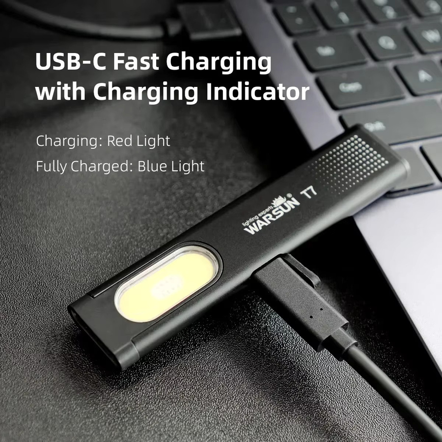 Warsun LED-Schlüsselanhänger-Taschenlampe in Schwarz, wiederaufladbar via USB-C, 600 lm Flutlicht mit Magnet und Metallgehäuse - Bild 2