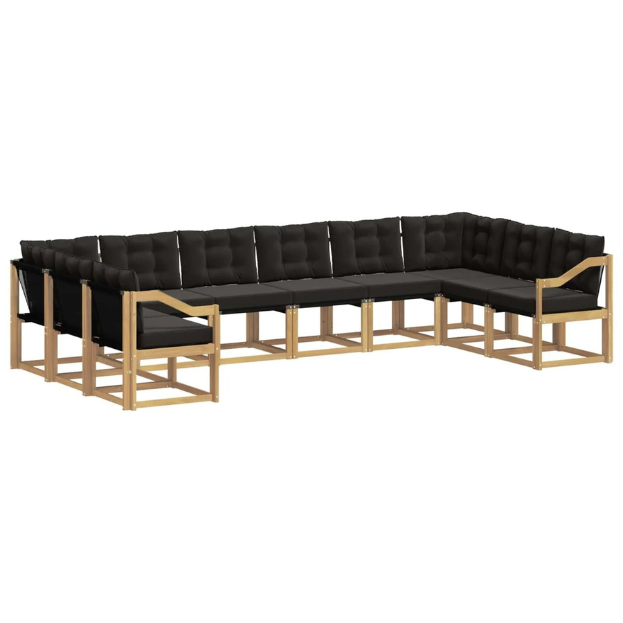 vidaXL Outdoor-Sofagarnitur in U-Form aus Akazienholz mit Textilene und Kissen, Weiß-Schwarz - Bild 2