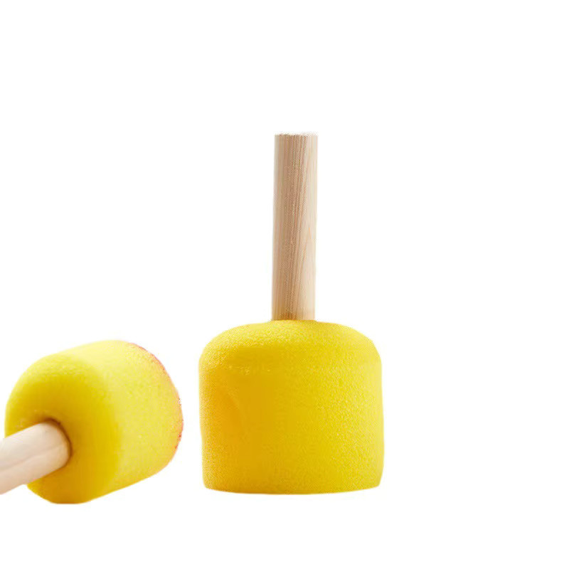 10-teiliges Set jowoart Pilzkopf-Schwammpinsel mit Holzgriff in Gelb für Kinder und DIY-Malkunst - Bild 2