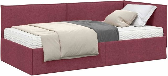 vidaXL Eckbettgestell mit 2 Matratzen und Kopfteil aus grauem Samt, B/T/H: 204 x 90 x 74 cm - Bild 1