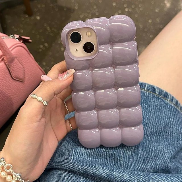 Stoßfeste Silikon Handyhülle mit 3D Block Gitter Design für Apple iPhone in Purple - Bild 1