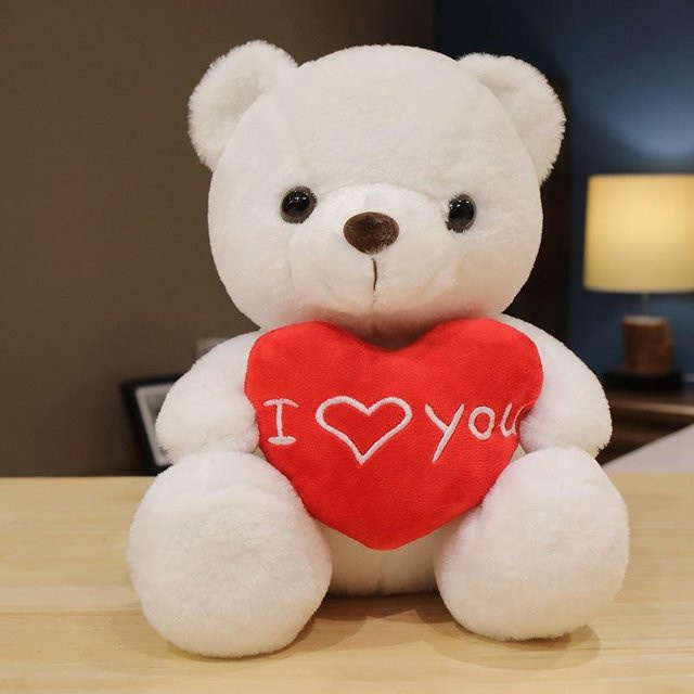 Niedlicher umarmender Bär, Teddybär Puppe, Plüschtier, Weiß, 28cm - Bild 1