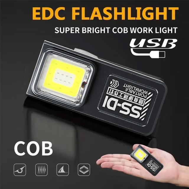 Heinast Mini-LED-Taschenlampe in Schwarz mit USB-Ladefunktion, tragbare LED-Arbeitsleuchte mit Magnet und Flutlichtfunktion für Notfälle und Outdoor-Einsätze - Bild 1