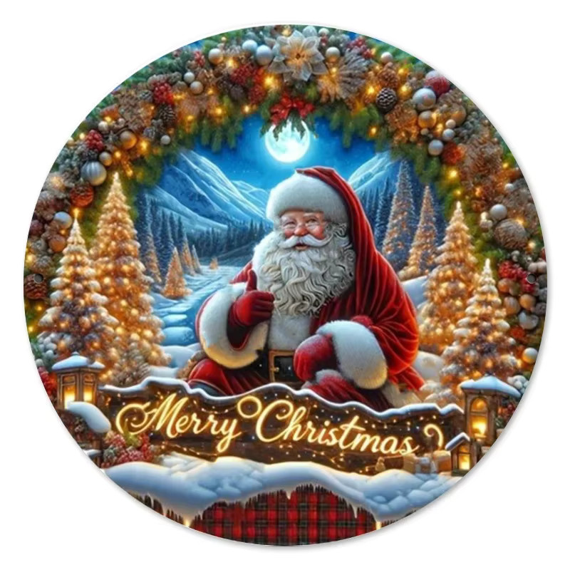 HELLOYOUNG Weihnachtsmann Holzschild als runder Wandbehang in Mehrfarbig für Zuhause und Küche, Durchmesser: 20 cm - Bild 2