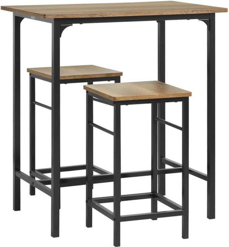 SoBuy Bartisch-Set 3-teilig in Vintage-Optik mit 2 Hockern, Industrial Design, Braun/Grau, B/T/H: 80 x 50 x 87 cm - Bild 1