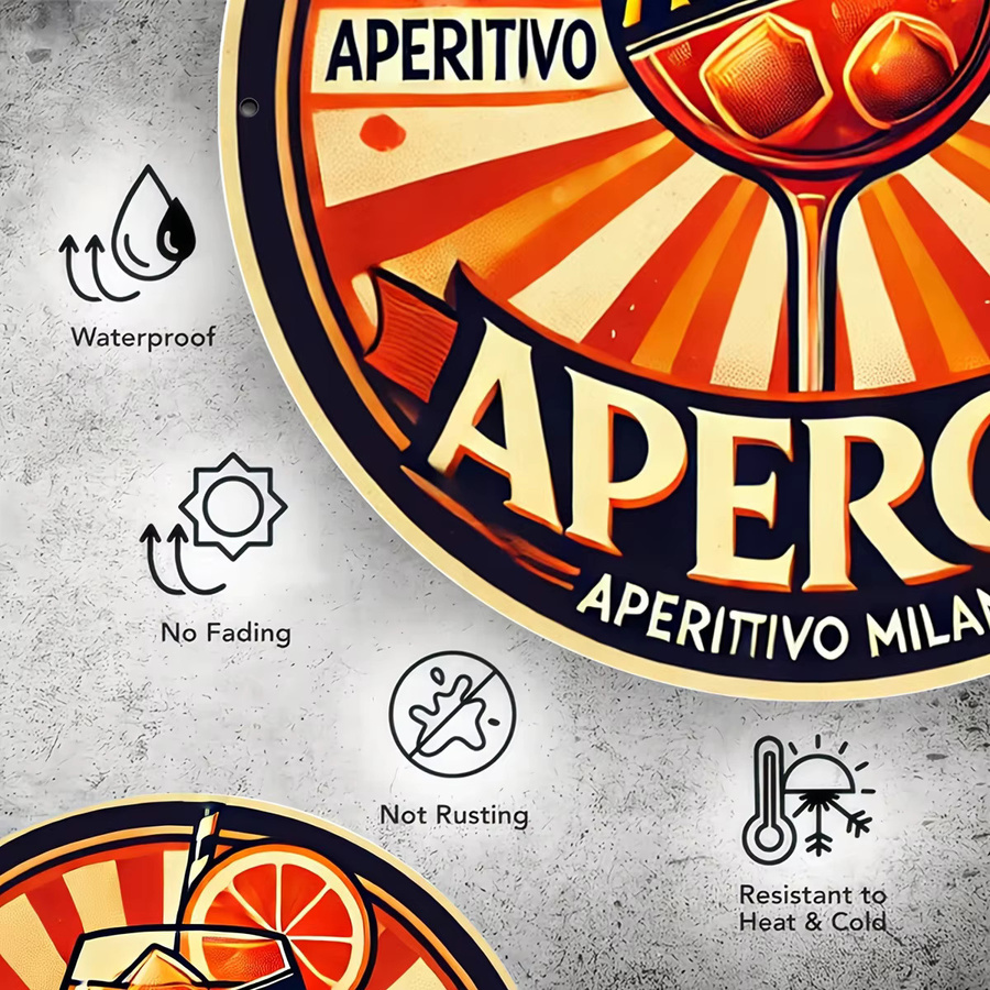 Aperol Milano rundes Metallschild als wasserdichte Eisen-Wanddekoration in Mehrfarbig - Bild 3