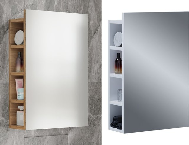 VCM Spiegelschrank Flandu L Badschrank mit Glastüren in Weiß, H x B x T: 59 x 40 x 15 cm - Bild 1