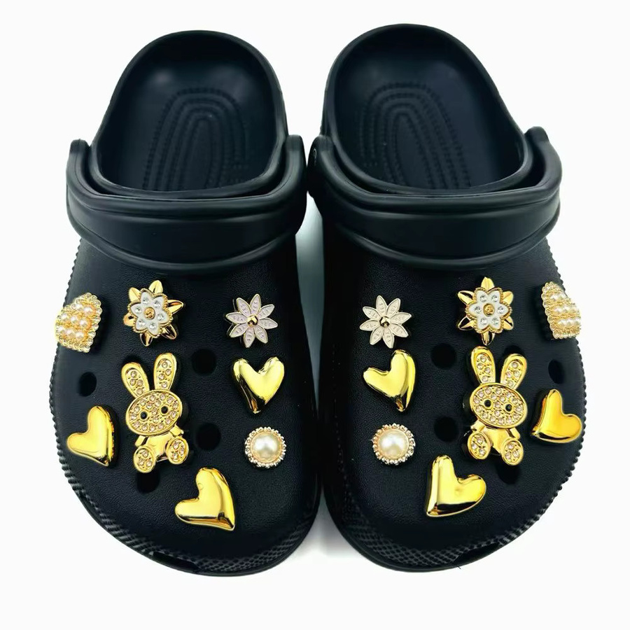 FHLDING Schuhcharms-Set, 16-teilig, goldene Diamant-Kaninchen-Perlen-Blumen - Bild 2