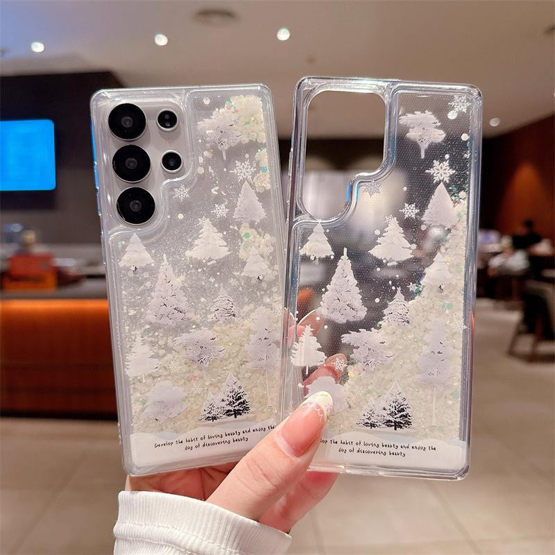 Schneewald Leuchtende Treibsand Handyhülle für Samsung Galaxy S25 S24 S23 S26 Ultra Transparent mit dynamischem Glanz und Pailletten - Bild 3