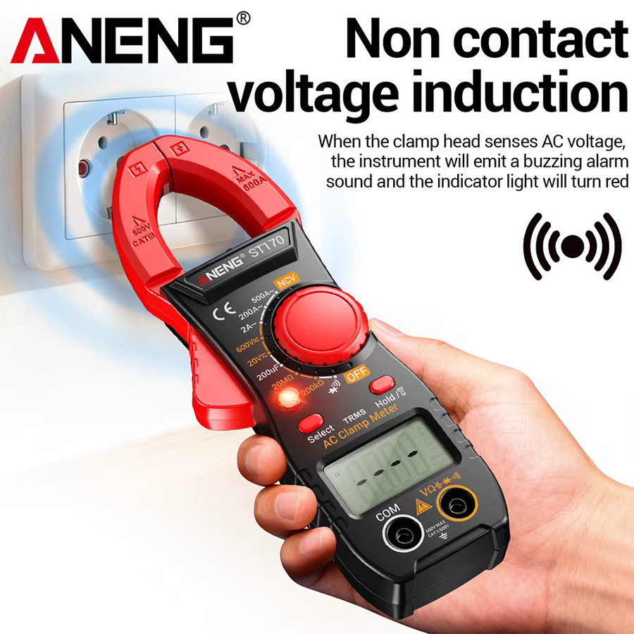 ANENG ST170 Digitales Zangenmessgerät Multimeter mit 500A AC-Strom, AC/DC-Spannung, NCV, Kapazität, Ohm und Dioden-Messfunktion in Gelb und Rot - Bild 3