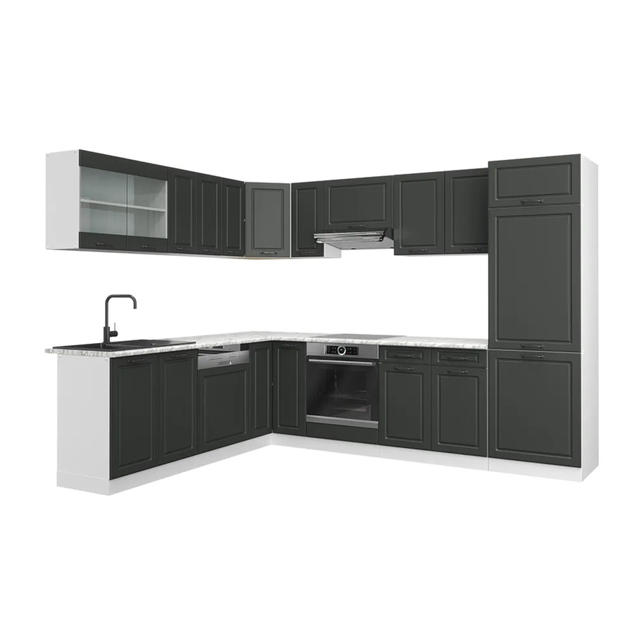 Vicco R-Line Eckküche im Landhausstil in Anthrazit und Weiß mit Marmor-Optik, B/T/H: 227 x 287 x 207 cm - Bild 2