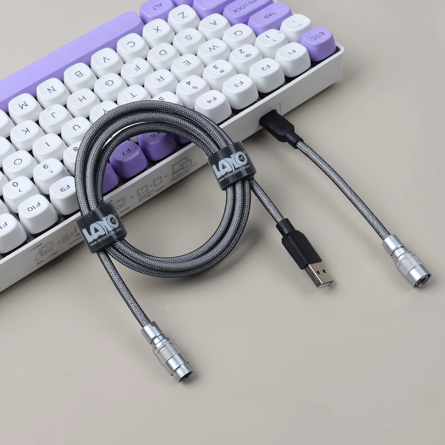 LANO Typ-C-auf-USB-Kabel mit doppelter Ummantelung und YC8 Aviator Anschluss für mechanische Tastaturen, Schwarz-Weiß - Bild 2