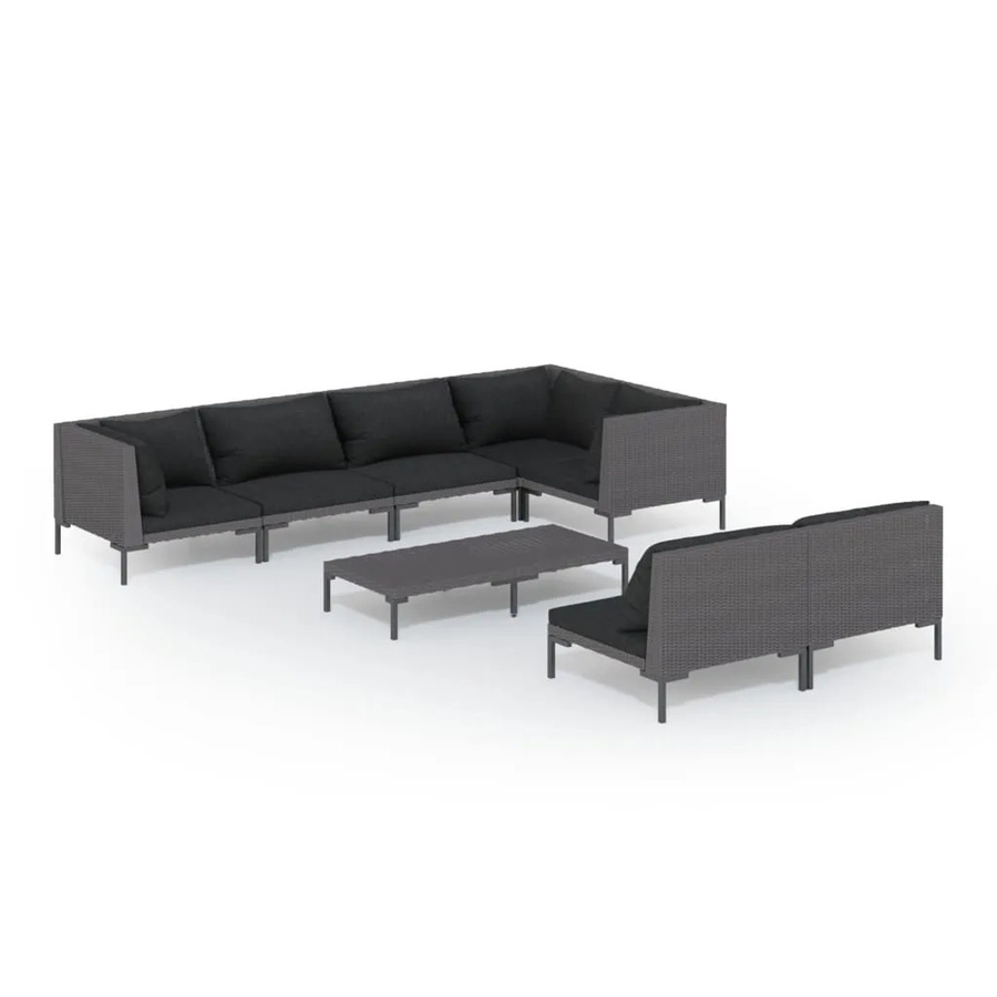 vidaXL 8-tlg Garten-Lounge-Set in U-Form aus Poly-Rattan mit Kissen und Couchtisch in Dunkelgrau - Bild 2