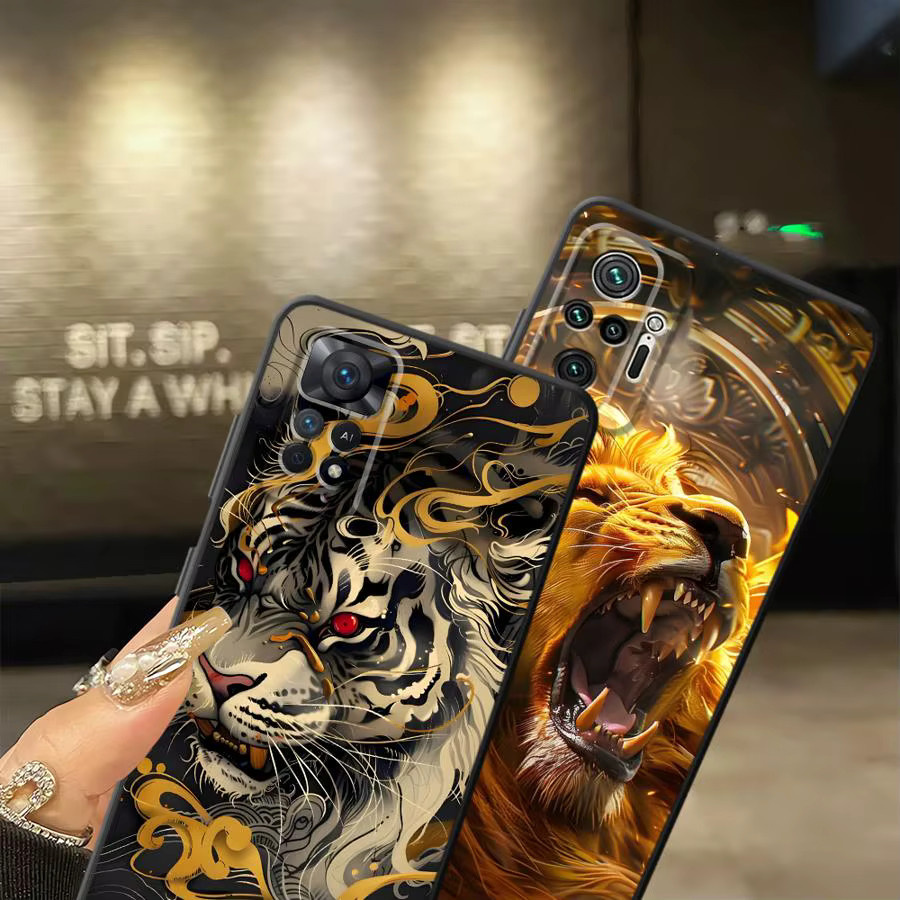 Weiche Handyhülle mit Tiger-Löwen-Design für Xiaomi Redmi Note Serie in Schwarz und Multicolour - Bild 4