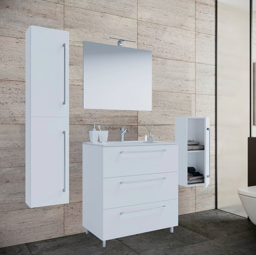 VCM Badmöbel-Set modern in Weiß bestehend aus Waschtisch, Spiegelschrank und Hochschrank B/H/T: 60 x 150 x 46 cm - Bild 1