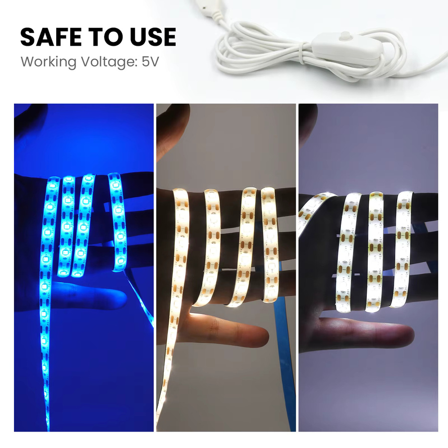 GAHADA LED-Streifen USB 5V mit 60 LEDs/m, flexibles 2835 SMD Fita-LED-Band in Warmweiß, wasserdicht mit Schalter für deine Raumdekoration - Bild 2