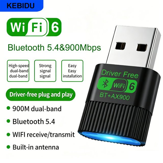 KEBIDU AX900 USB WiFi 6 und Bluetooth 5.4 Adapter, Dual Band 2,4 GHz & 5 GHz Netzwerkkarte, USB-A, Schwarz - Bild 1