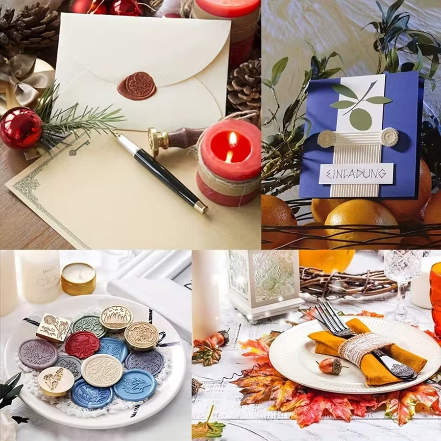 QWELL Personalisiertes Wachssiegel-Stempelset mit individuellem Logo-Design aus Messing und bunten Siegelperlen für DIY-Hochzeitsumschläge und Einladungen - Bild 3
