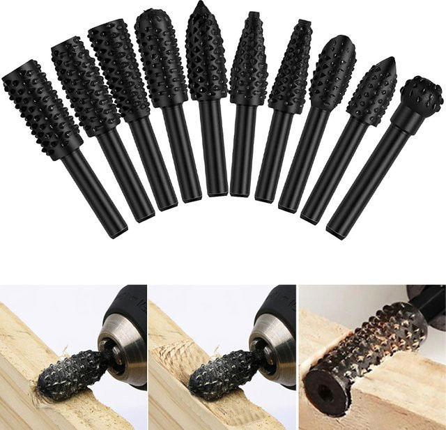 AXE SHAN Rotary Dateien Set für elektrische Bohrer und Schleifer in Schwarz mit Double Cut Fräsern und Raspelköpfen für Holzbearbeitung und Schnitzarbeiten - Bild 1
