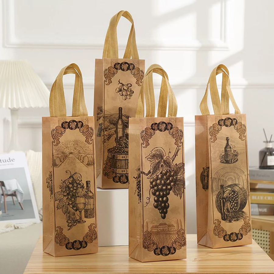 12er Set Weihnachts-Weinflaschentaschen aus braunem Kraftpapier für Champagner und Wein zur Partydekoration und als Geschenkverpackung - Bild 2
