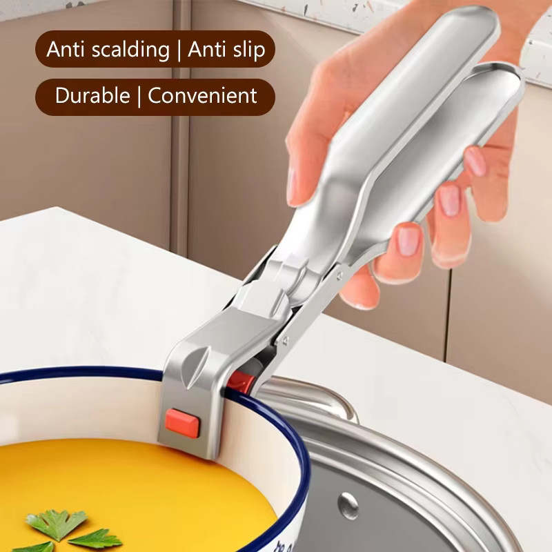 Edelstahl-Abkochclip in Silber: Hitzebeständiger und rutschfester Topf- und Pfannengreifer für Heißluftfritteuse, Ofen und Dampfgarer - Bild 2