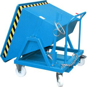 Bauer Südlohn Späne-Kippmulde SKS 400 aus Stahl in Blau mit 400 l Volumen, Rollen, Ablasshahn und manueller Kippvorrichtung, B: 122,0 cm, T: 105,0 cm, H: 111,5 cm - Bild 1