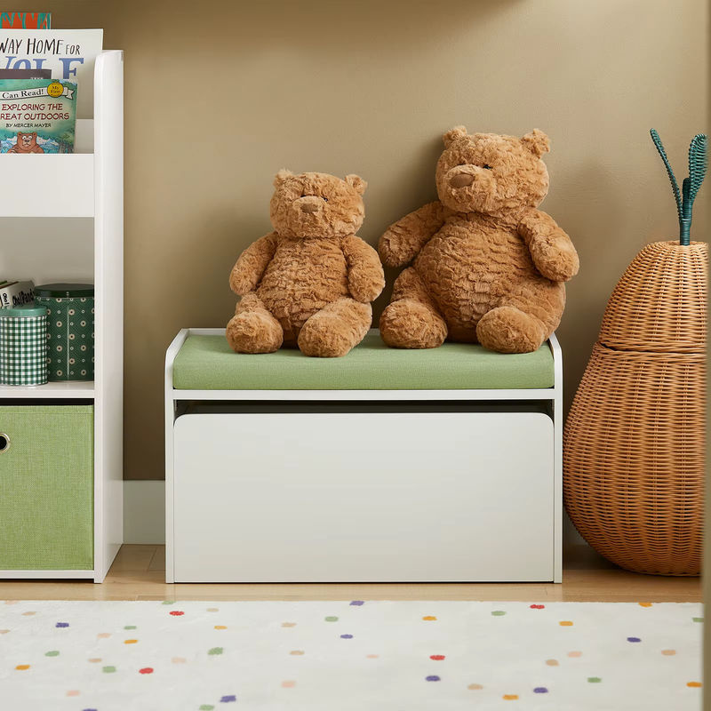 SoBuy Kinder Spielzeugtruhe KMB80-W als Aufbewahrungsbox und Schuhbank in Weiß oder Grün mit Rollen, B/T/H: 60 x 34 x 35 cm - Bild 2