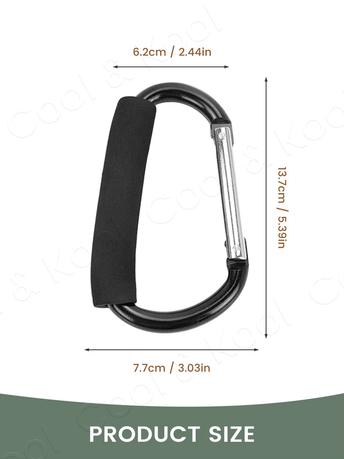 Kisslanding Karabiner Kinderwagen-Haken Organizer aus Aluminium mit Federschnappverschluss in Schwarz oder Silber - Bild 2