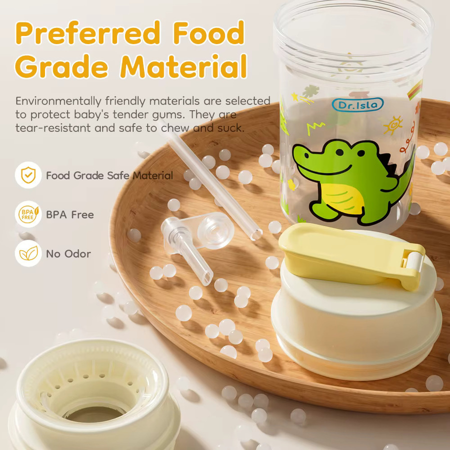 MAMIJOY 2-in-1 Lerntrinkbecher für Kinder mit Strohhalmdeckel, auslaufsicher und BPA-frei, 280 ml, beige/multicolour - Bild 2