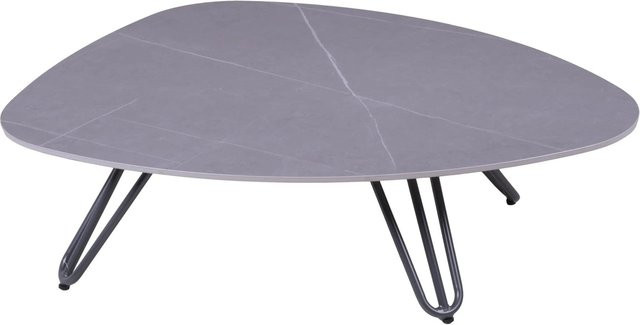 DELUKE Gartentisch KALLE aus Aluminium mit gesintertem Stein in Grau, wetterfester Outdoor-Terrassentisch, B/T/H: 110 x 88 x 31,5 cm - Bild 1