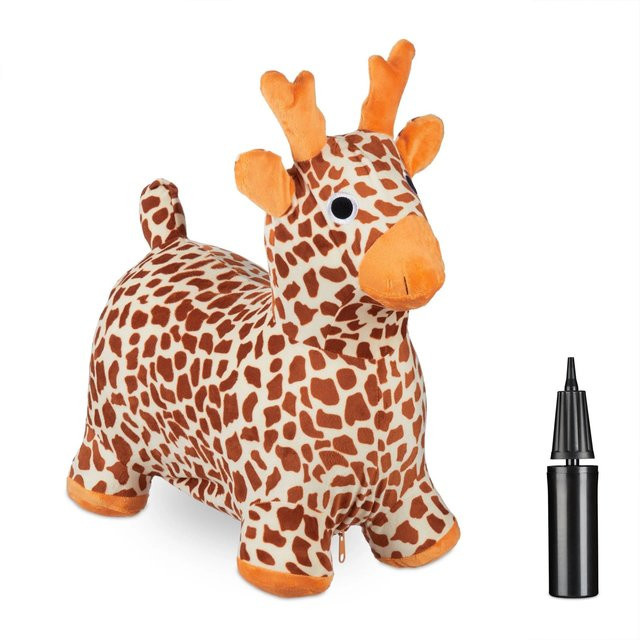 Relaxdays Hüpftier Giraffe aufblasbar Braun Beige Orange mit Bezug - Bild 1