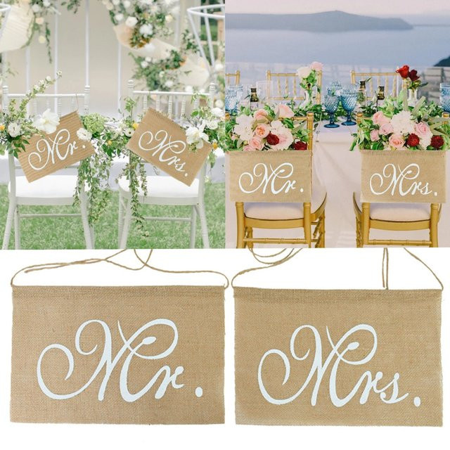 ZQCXLD Mr.Mrs.Wedding Stuhllehnen Banner aus Jute in Beige und Braun für deine Hochzeit - Bild 1