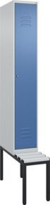 C+P Spind Classic PLUS Garderobenschrank mit Sitzbank, 1 Abteil, Lichtgrau, B/H/T: 212 x 81,5 x 30 cm, mit Zylinderschloss, 4 Garderobenhaken und mittiger Trennwand - Bild 1