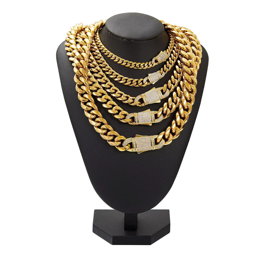Miami Curb Chain Halskette oder Armband, Edelstahl, Gold, Unisex - Bild 2