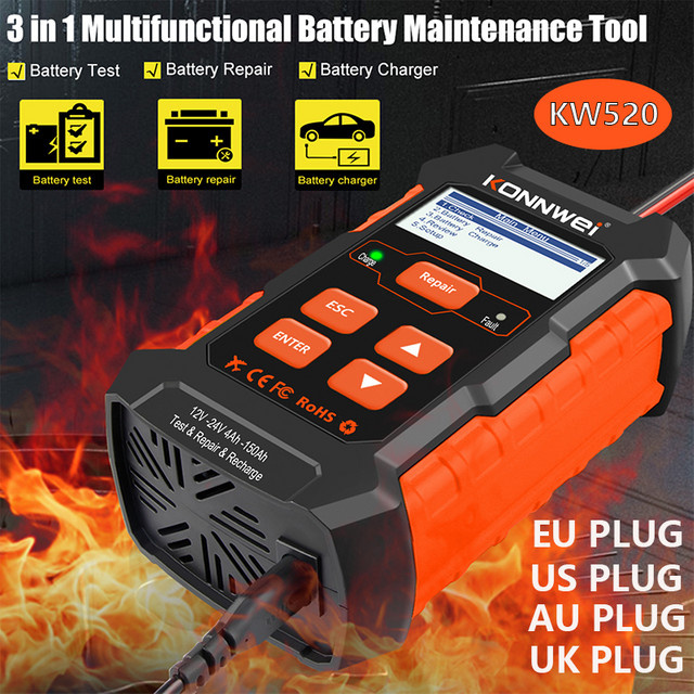 KONNWEI KW520 3-in-1 Multifunktionaler Autobatterietester und 12V Ladegerät für Blei-Säure, AGM und Lithium Batterien mit Pulsreparaturfunktion - Bild 1