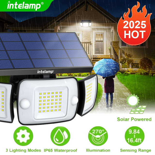 Intelamp Solar-Wandleuchte mit Bewegungsmelder, wasserfeste Außen-Flutlichtleuchte in Weiß für Garten und Garage, Cool White - Bild 1